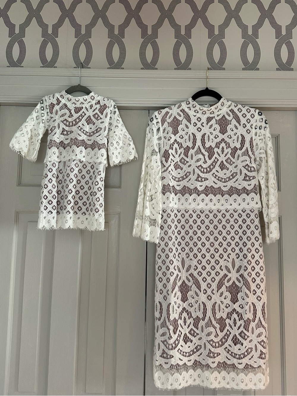 Mommy & Me - Ivy City Co White Lace Midi Dress with Scalloped Hem